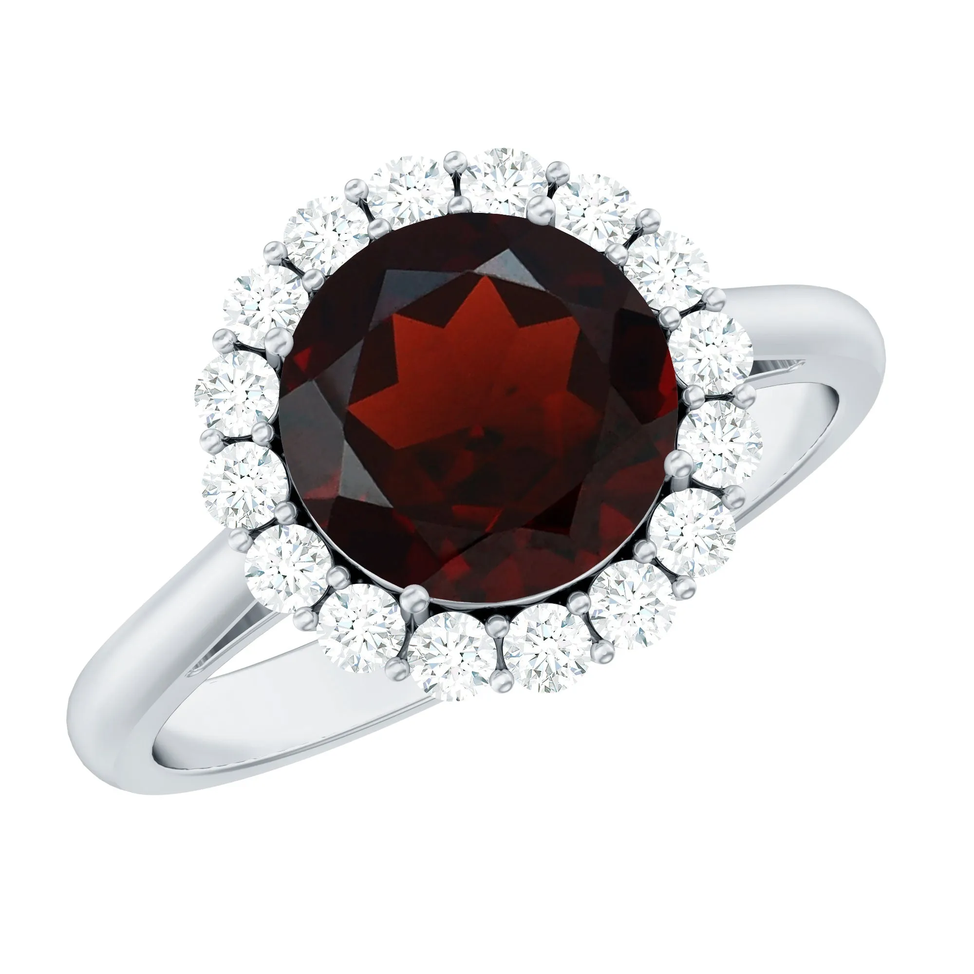 1 CT Garnet and Diamond Floating Halo Engagement Ring