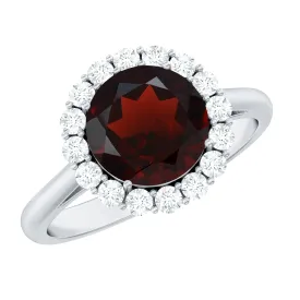 1 CT Garnet and Diamond Floating Halo Engagement Ring