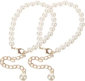 1 Pair Pearl Shoe Charm, Pearl Heel Strap, Women's Pearl Anklets, Anti-Slip Shoe Chain with Pendant, Ankle Charm Handbag Purse Decoation, Long 20.5 inch