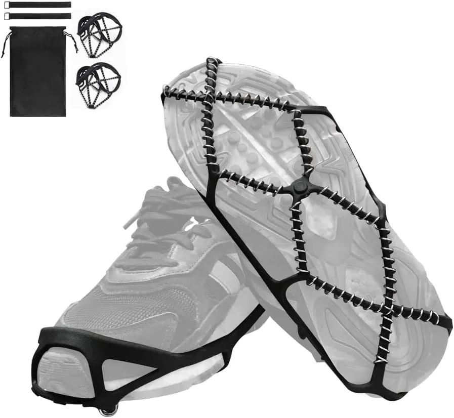 1 Pairs Traction Cleat, Ice Cleats, Crampons Hiking Gear with Sticker & Storage Bag, Ice Cleats Boot Straps Ice & Snow Grips Shoe Accessories (M)