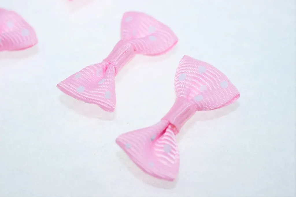 10 pcs Bow Tie Clasp - Grosgain Bow Tie - Bow Tie Ribbon - Dotted Light Pink Bow Tie -25 mm x 15 mm- Trimming Mini Bow Tie - Sewing Supplies