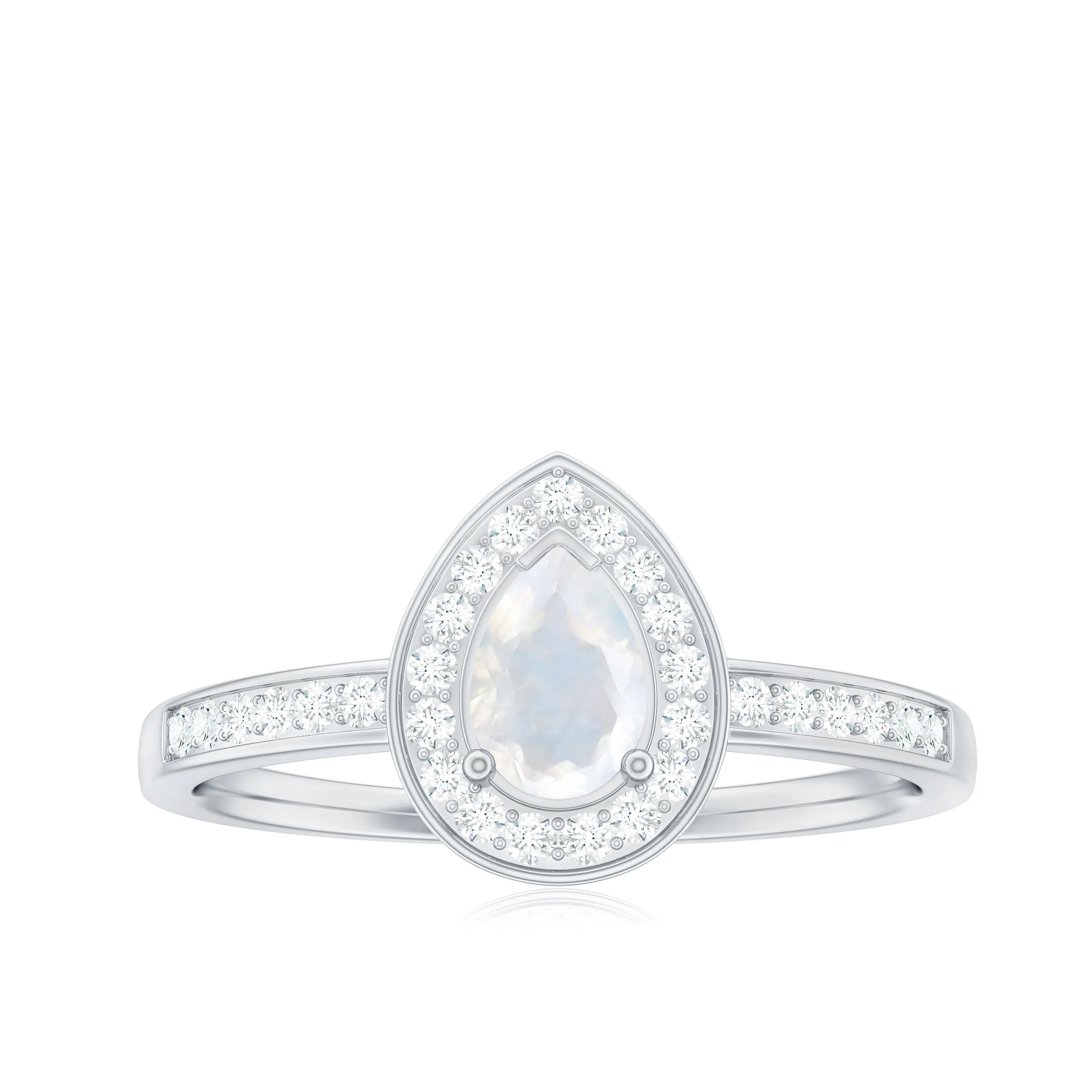 1.25 CT Classic Moonstone and Diamond Halo Engagement Ring