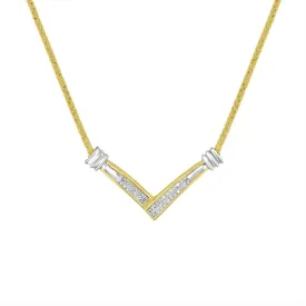 14K Two-Tone Gold Diamond V Pendant Necklace with 1/4 Carat Princess Cuts