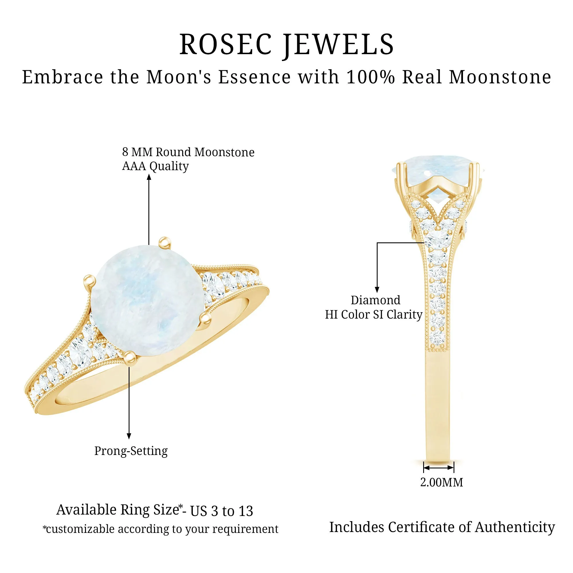 1.5 CT Moonstone Engagement Ring with Diamond Side Stones