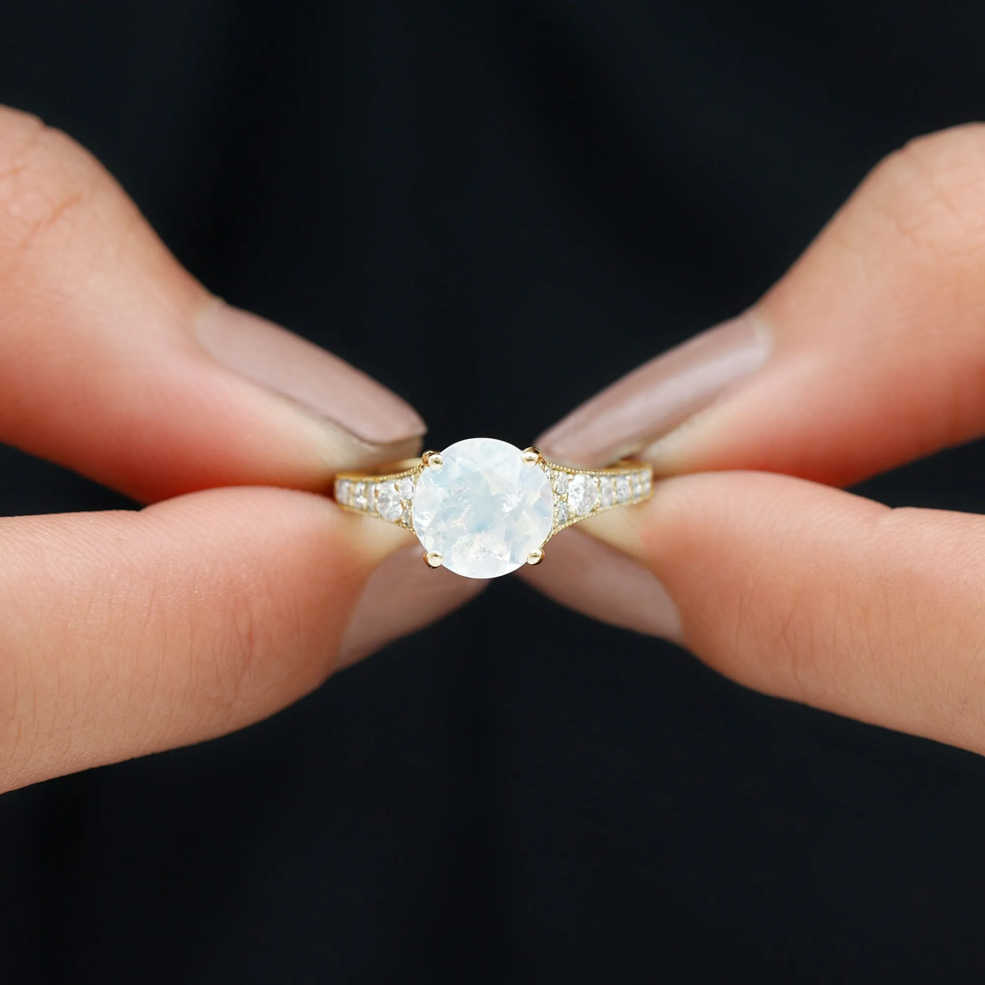 1.5 CT Moonstone Engagement Ring with Diamond Side Stones