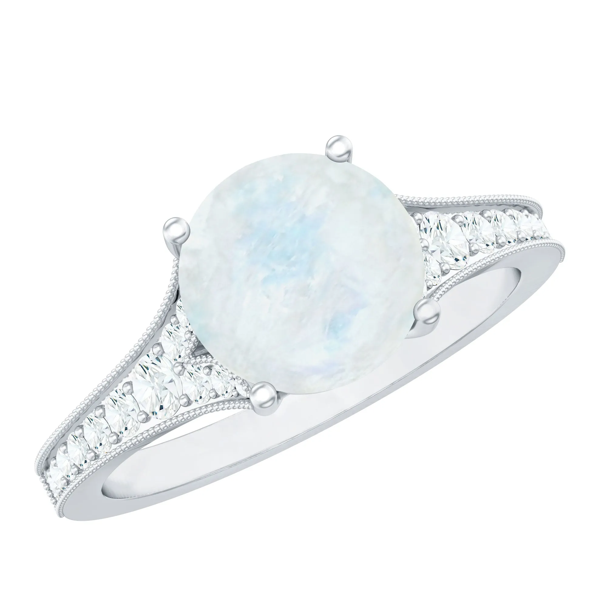 1.5 CT Moonstone Engagement Ring with Diamond Side Stones