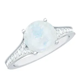 1.5 CT Moonstone Engagement Ring with Diamond Side Stones