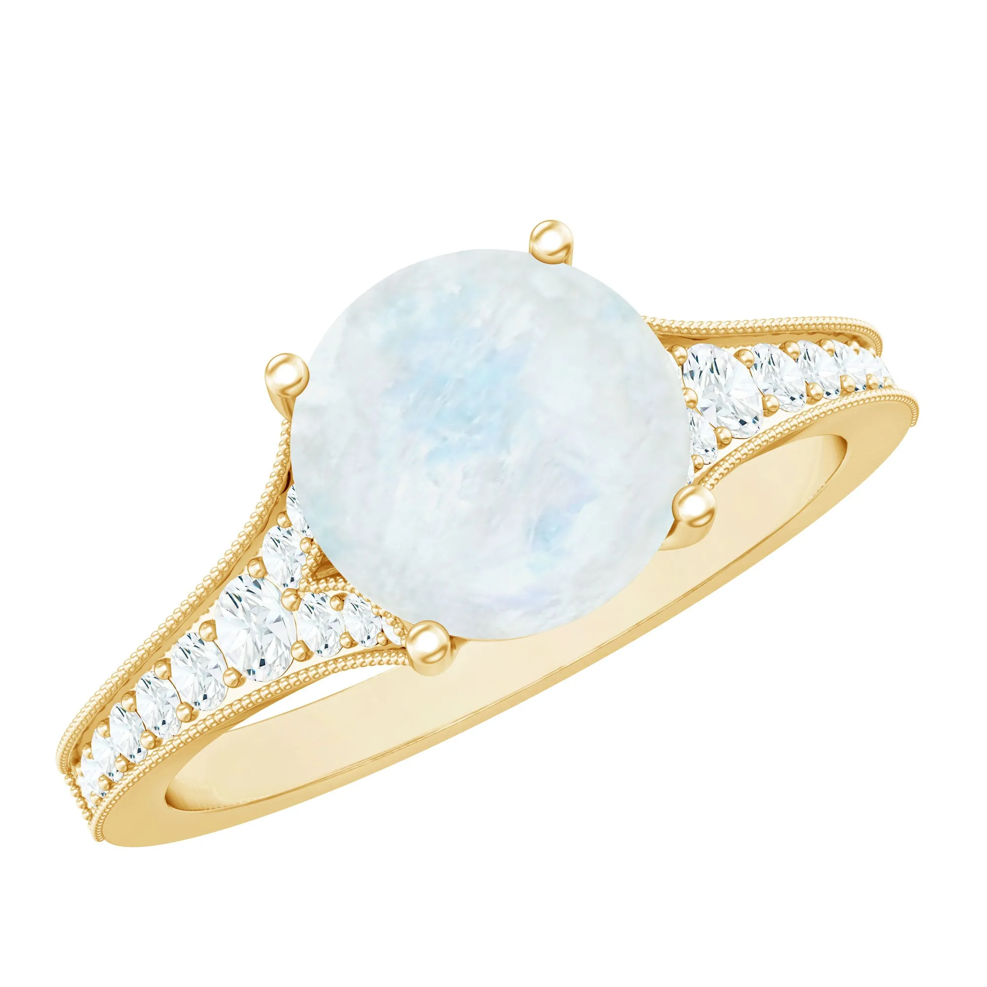 1.5 CT Moonstone Engagement Ring with Diamond Side Stones