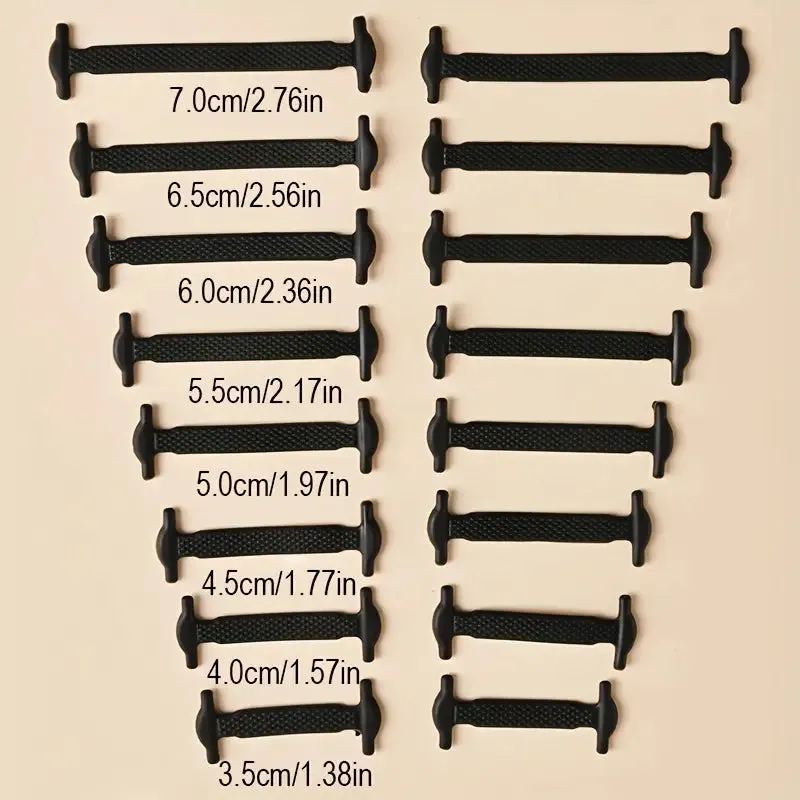 16-Pieces Set: Silicone Elastic Shoe Laces - Free-Tie for Skate, Casual and Sneakers Shoes