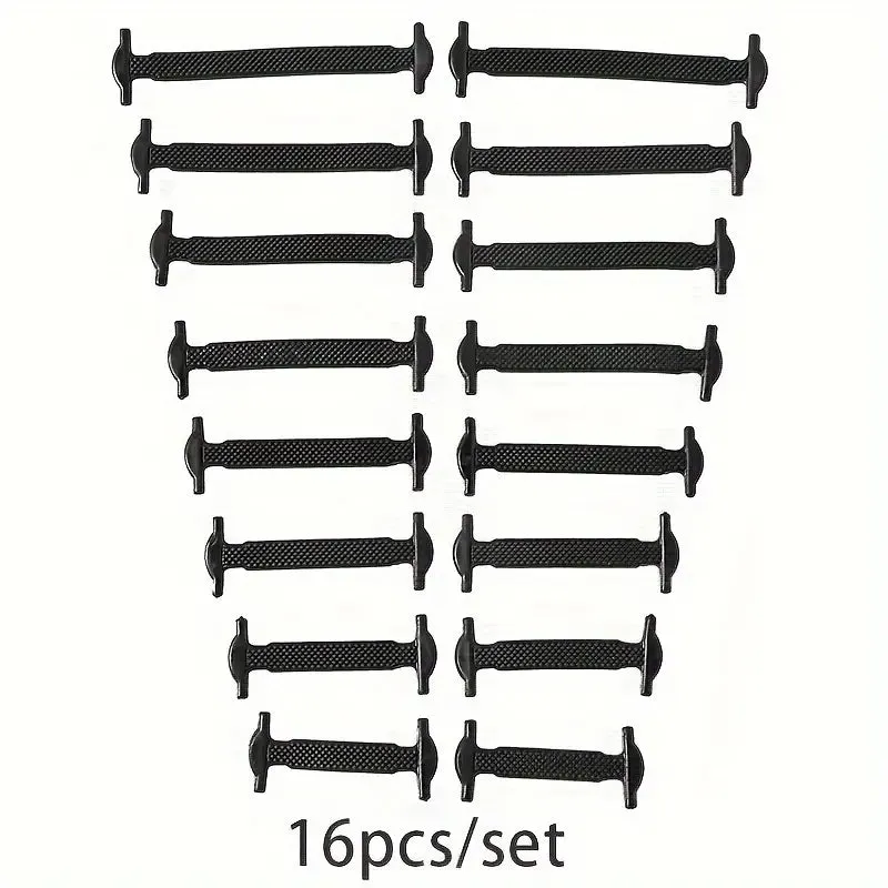 16-Pieces Set: Silicone Elastic Shoe Laces - Free-Tie for Skate, Casual and Sneakers Shoes