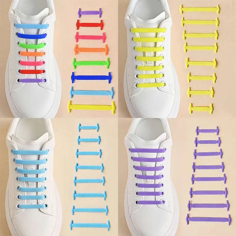 16pcs Silicone Shoelaces No Tie,12 colors Elastic Lace Hickies Alternatives