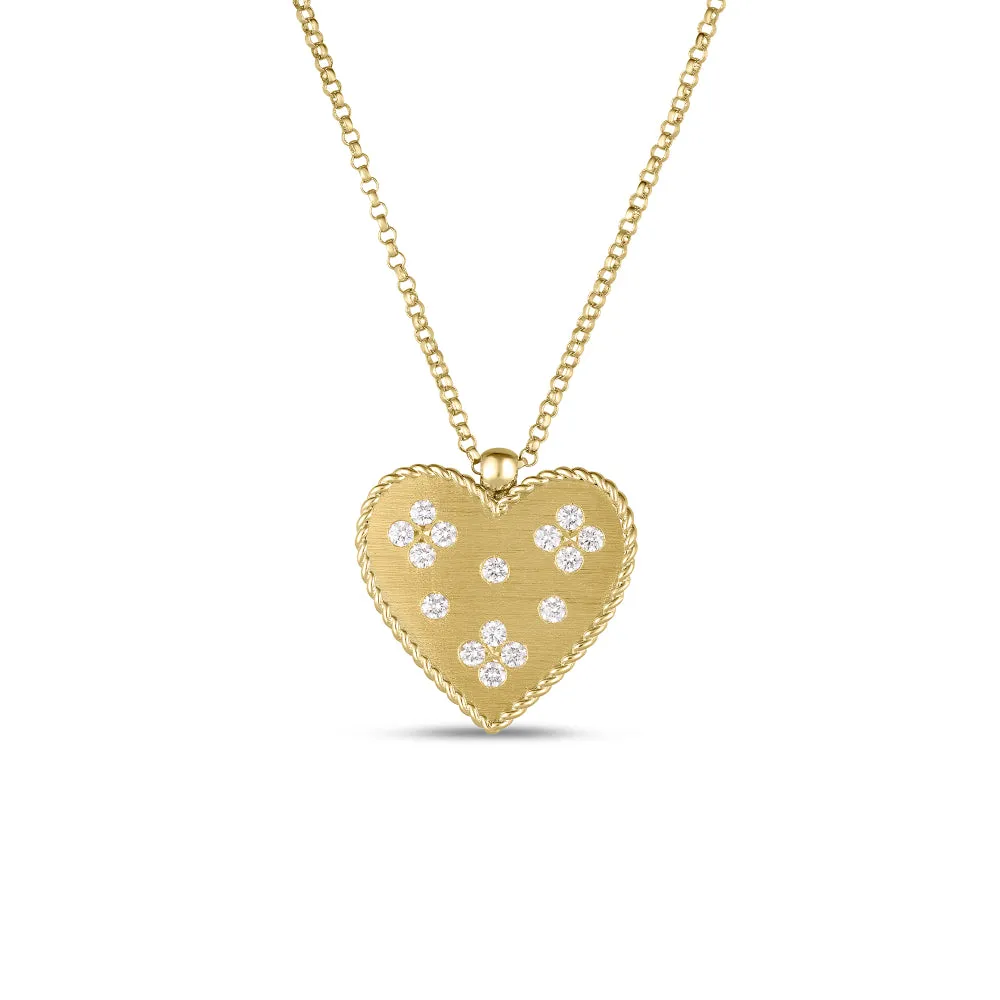 18K Gold Venetian Princess Large Diamond Heart Necklace
