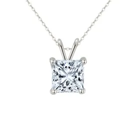 18K White Gold 4 Carat Created Cubic Zirconia Princess Stud Necklace Plated 18 inch