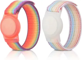2 Pack Kids Wristband for AirTag, Nylon Watch Band GPS Tracker Holder Protective Case Compatible with Apple Air Tag, Adjustable Anti-lost Bracelet for Toddler Baby Children Elders