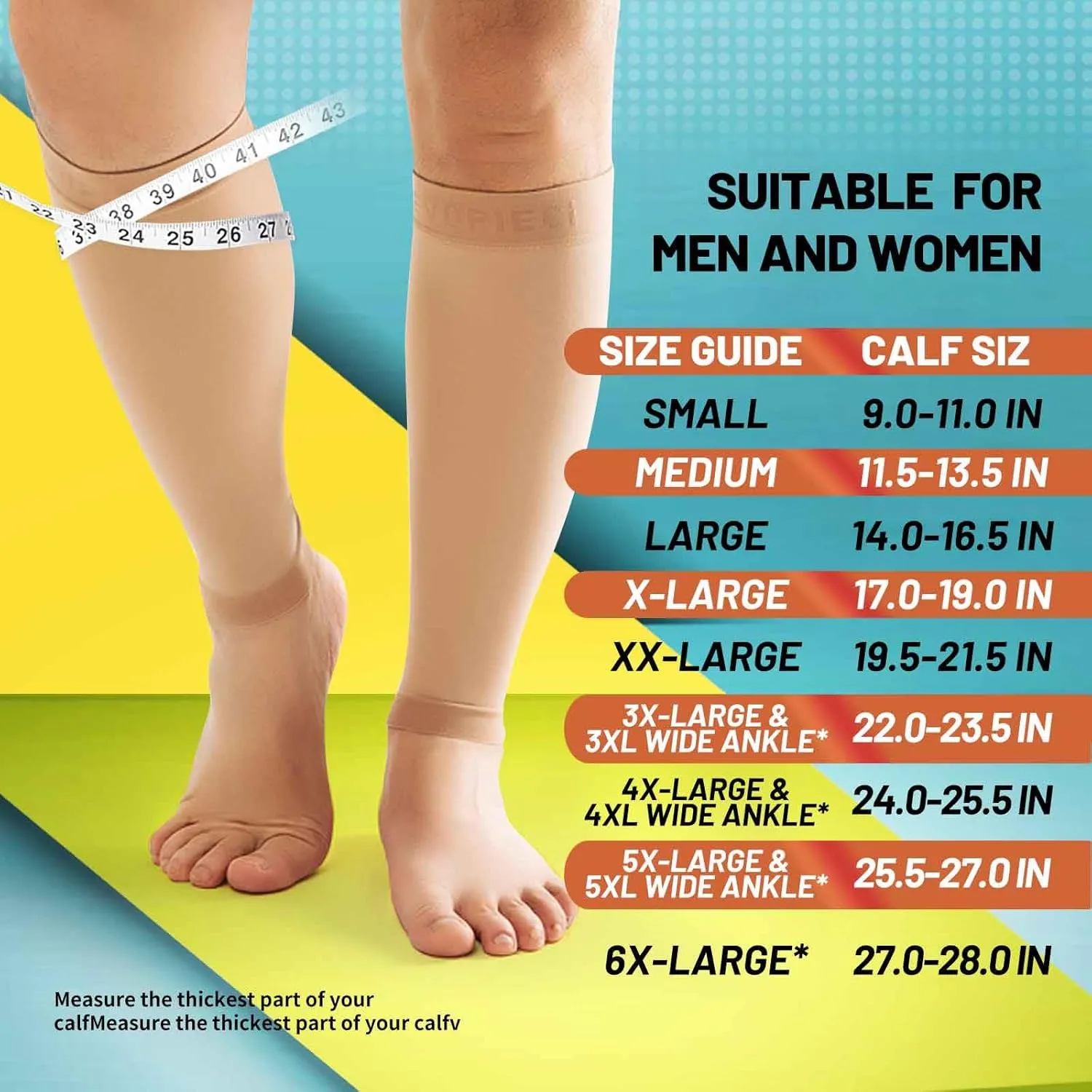 20-30mmHg 1 Pair Calf Compression Sleeve Men and Women Wide Brace for Leg Support Shin Splint Pain Relief