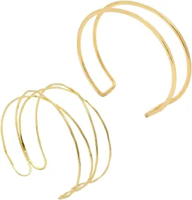 2Pcs Gold Arm Cuffs Jewelry Arm Bracelet Upper Arm for Women, Open Adjustable Armband