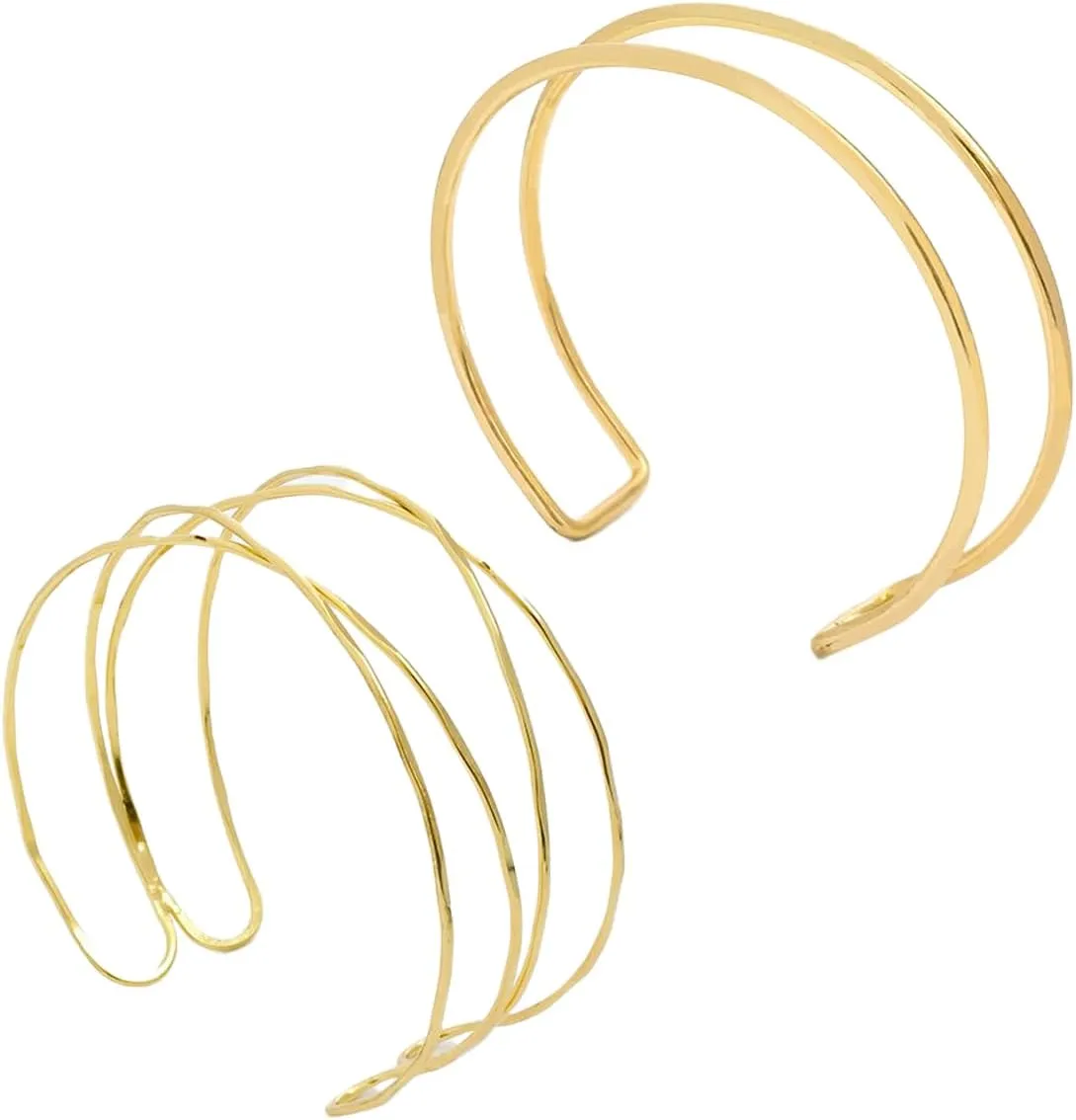 2Pcs Gold Arm Cuffs Jewelry Arm Bracelet Upper Arm for Women, Open Adjustable Armband