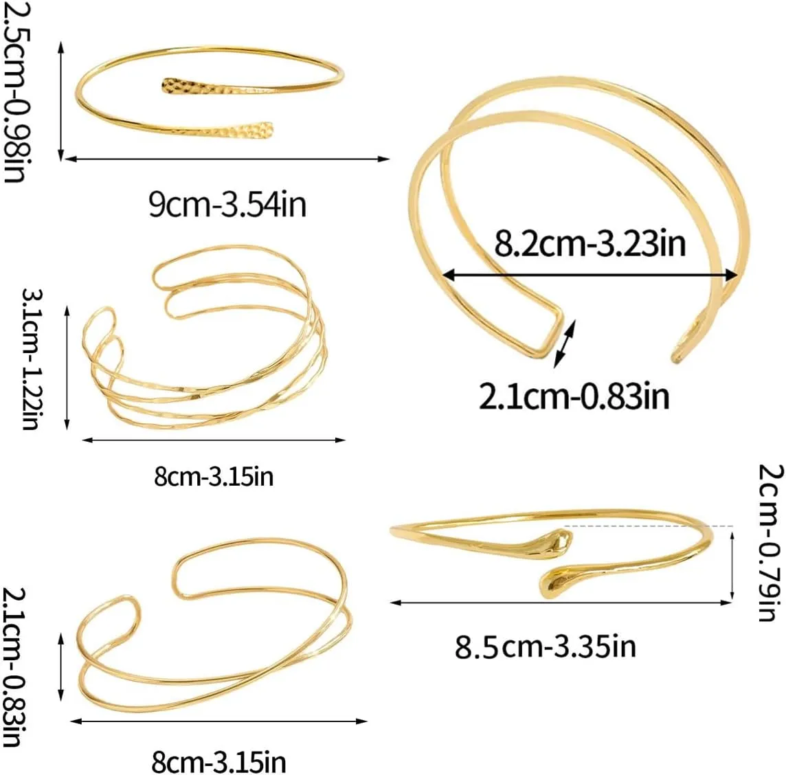 2Pcs Gold Arm Cuffs Jewelry Arm Bracelet Upper Arm for Women, Open Adjustable Armband