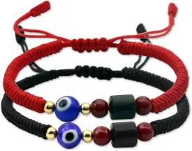 2PCS Handmade Evil Eye Bracelets Adjustable Red String Bracelet Kabbalah Lucky Protection Matching Bracelets for Couple Lover Family Friends Women Men Jewelry Gift