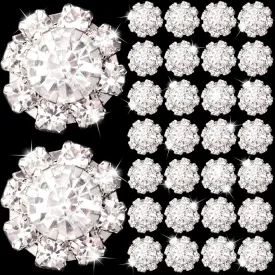 30 PCS 12mm Crystal Rhinestone Buttons Silver Flatback Brooch Embellishments Flower Wedding Bridal Accessory for Crafts DIY Jewelry Making Women Girls DIY Clothes Bags Shoes Bouquet Decoration