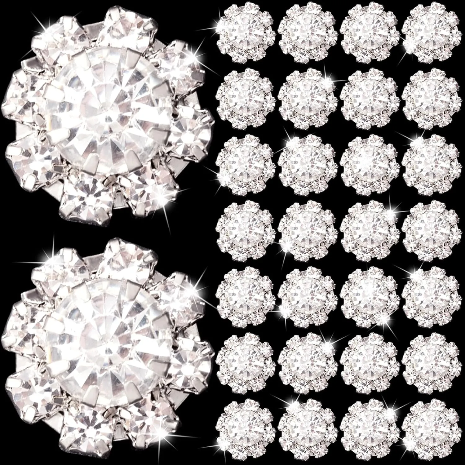 30 PCS 12mm Crystal Rhinestone Buttons Silver Flatback Brooch Embellishments Flower Wedding Bridal Accessory for Crafts DIY Jewelry Making Women Girls DIY Clothes Bags Shoes Bouquet Decoration