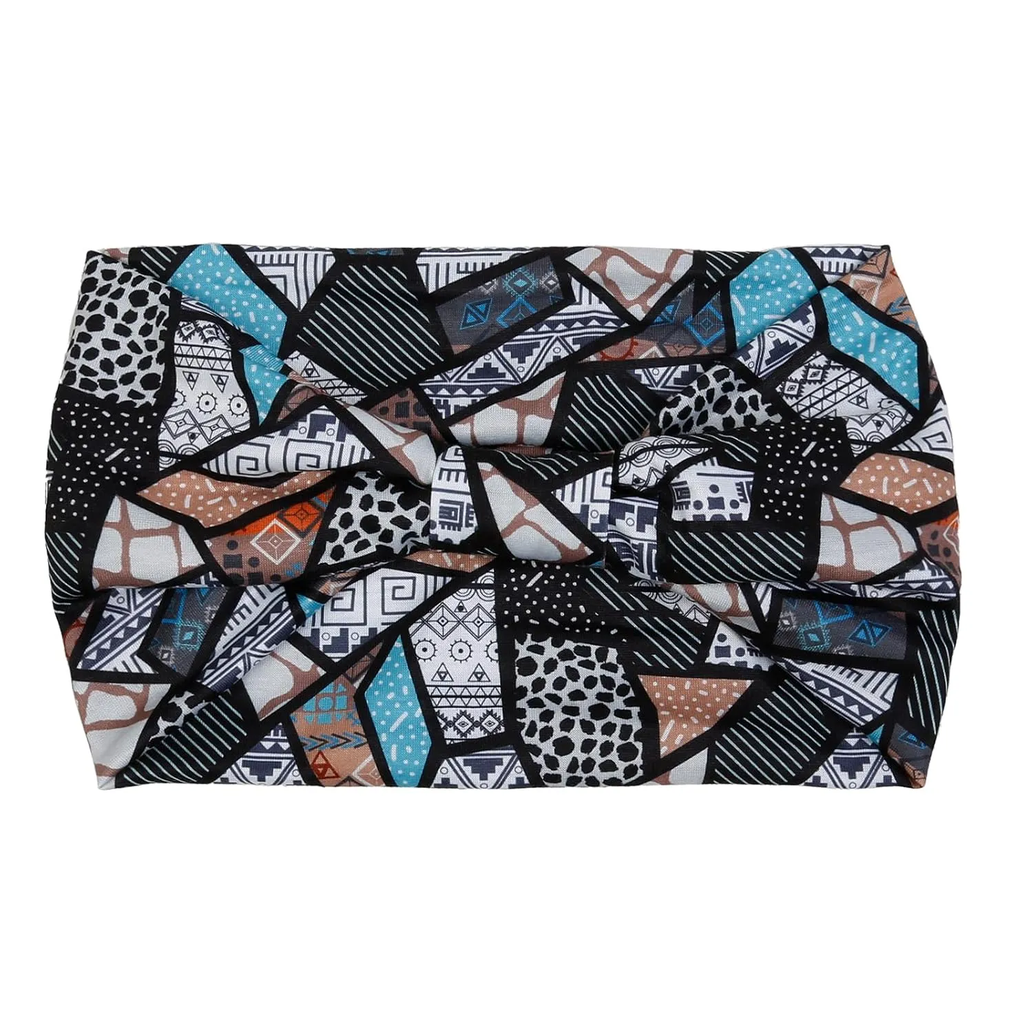 4 Packs Wide Headbands for Women Knotted Non Slip Fashion Patchwork Geometrical Printed Head Bands for Womens Hair Large African Unique Bandana Boho Hairbands Yoga Running Sports Workout Thick Turban