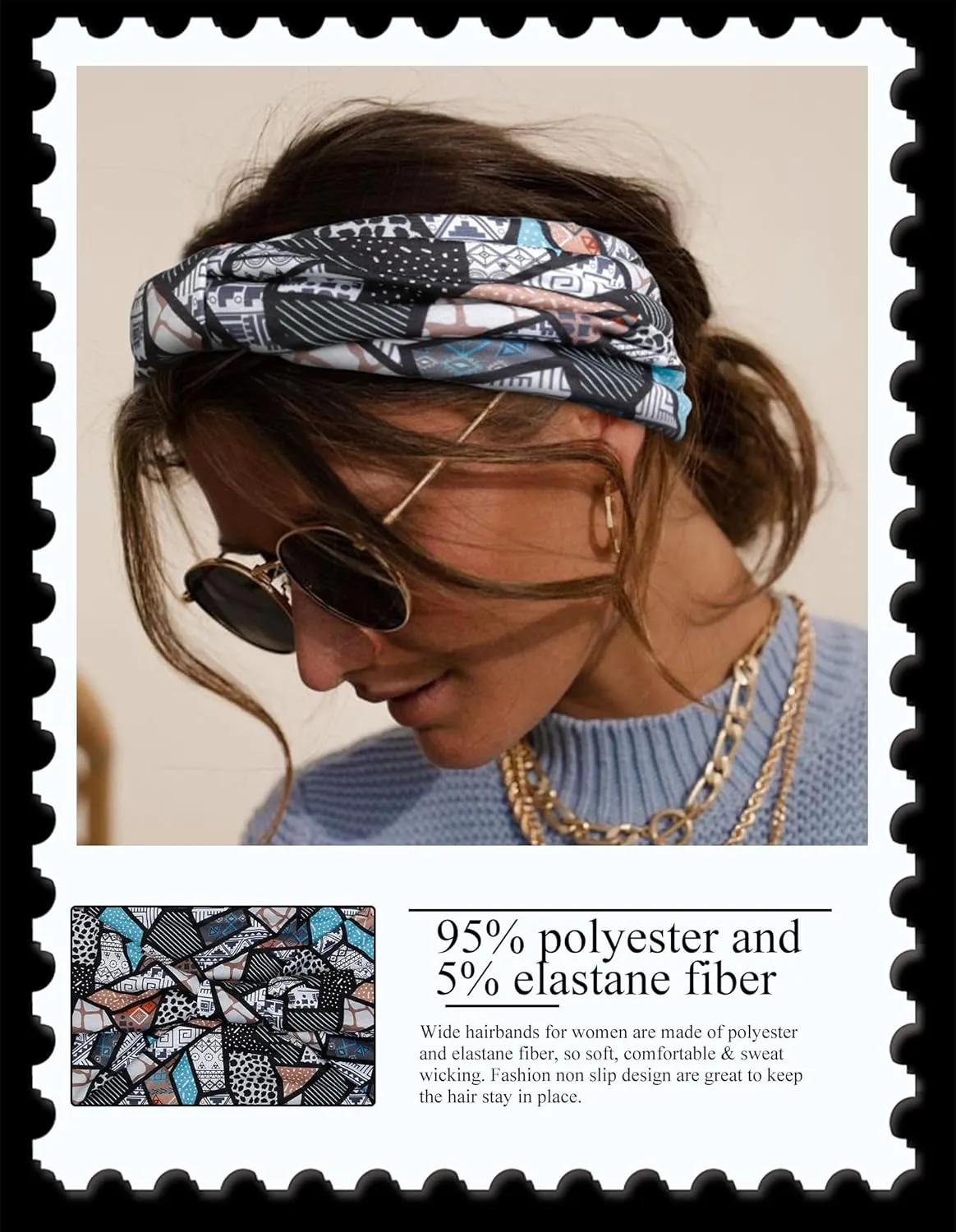 4 Packs Wide Headbands for Women Knotted Non Slip Fashion Patchwork Geometrical Printed Head Bands for Womens Hair Large African Unique Bandana Boho Hairbands Yoga Running Sports Workout Thick Turban