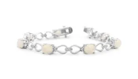 5 1/2 Carat Opal and Diamond Bracelet In Platinum Overlay 7 Inches - Ships Same/Next Day!