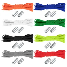 8 Pairs No Tie Elastic Laces with Quick Release, Elastic Shoelaces with Metal Clasps Buckles, Lock Tieless Shoe Laces Replacement for Trainers Adults Kids All Shoes
