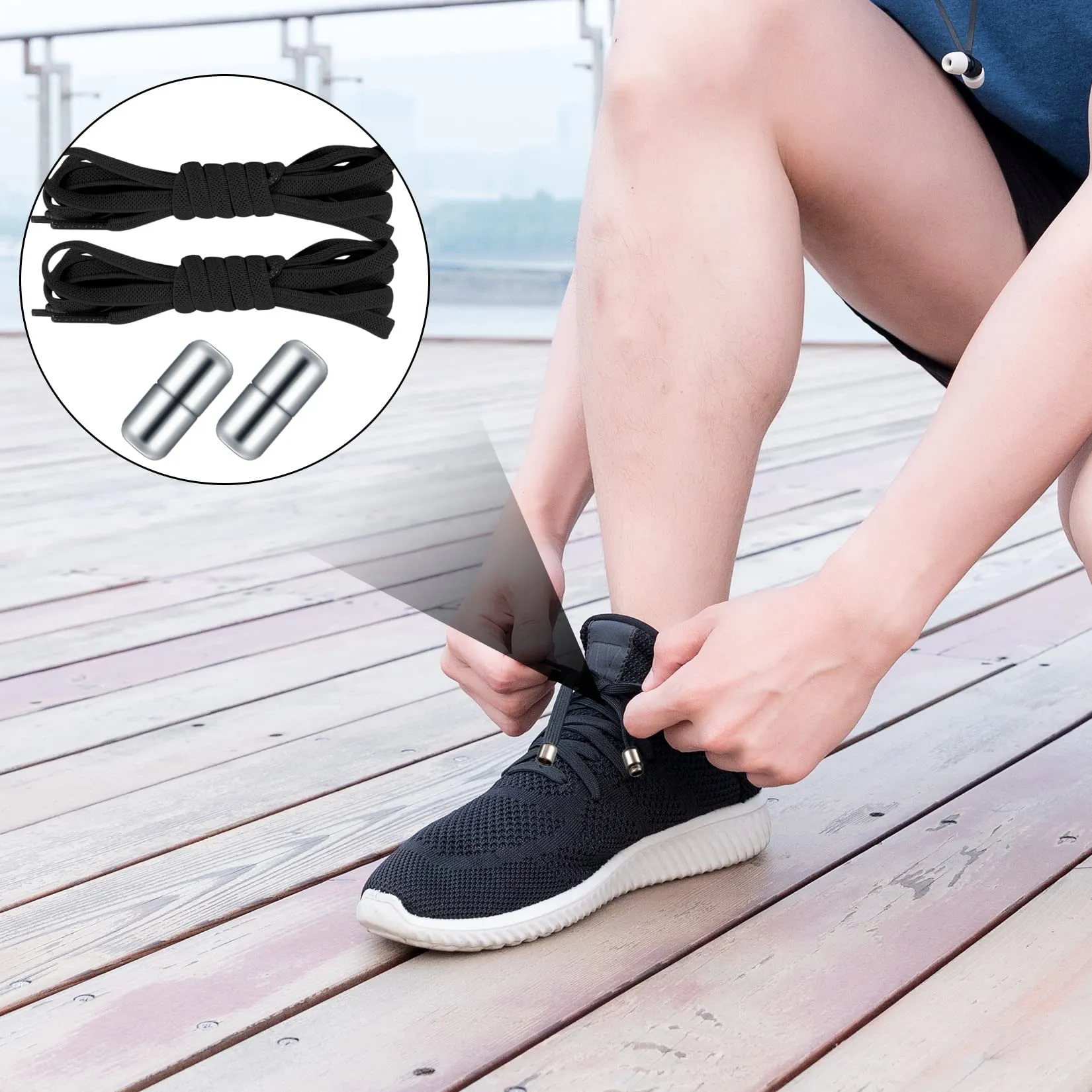 8 Pairs No Tie Elastic Laces with Quick Release, Elastic Shoelaces with Metal Clasps Buckles, Lock Tieless Shoe Laces Replacement for Trainers Adults Kids All Shoes