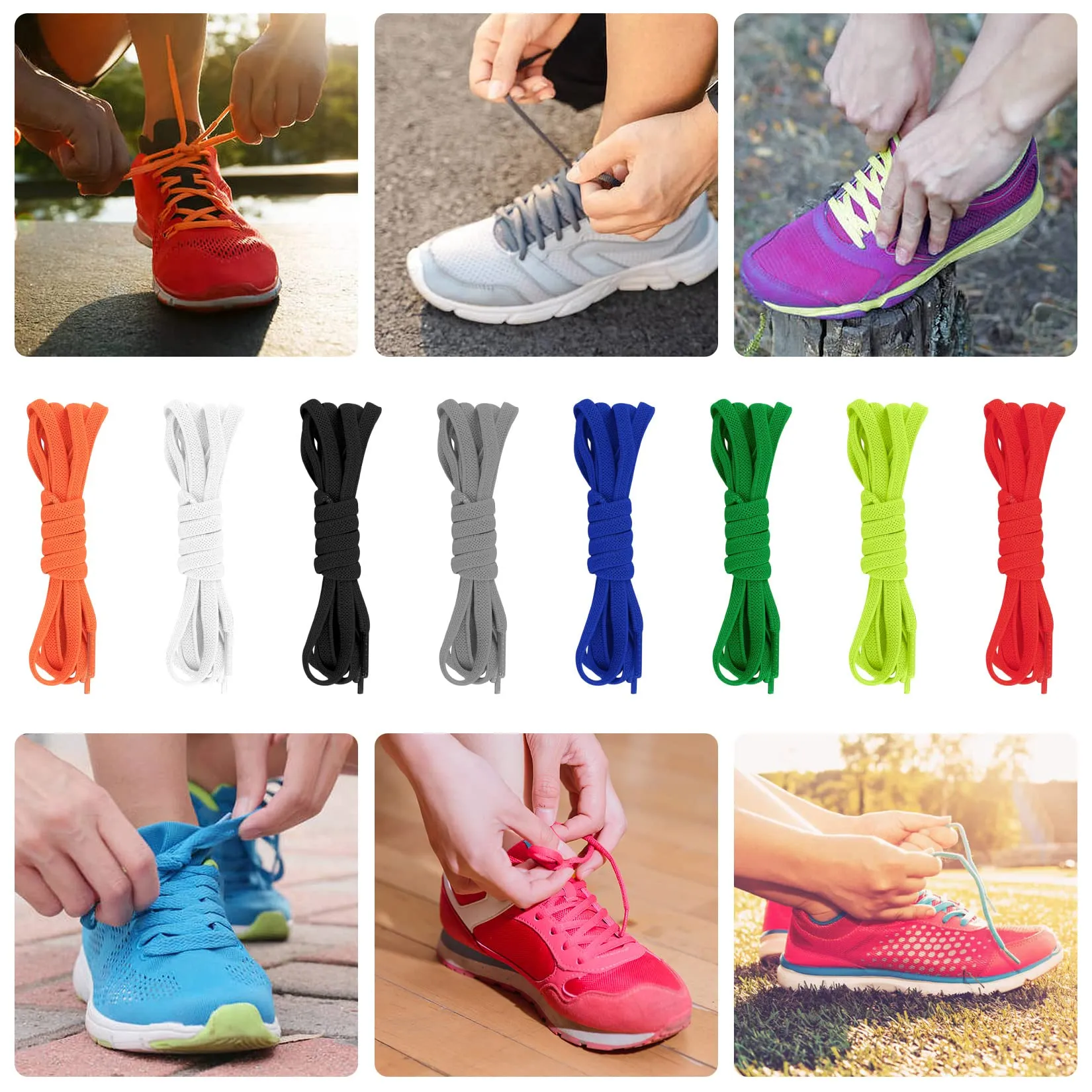 8 Pairs No Tie Elastic Laces with Quick Release, Elastic Shoelaces with Metal Clasps Buckles, Lock Tieless Shoe Laces Replacement for Trainers Adults Kids All Shoes