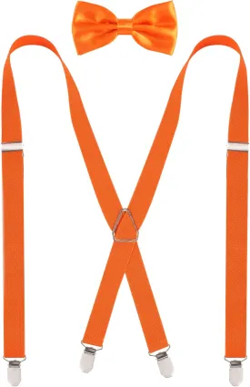 Alizeal Men's 4 Clips X-Back Solid Suspenders Pre Tied Bow Tie Set Elastic Adjustable Braces
