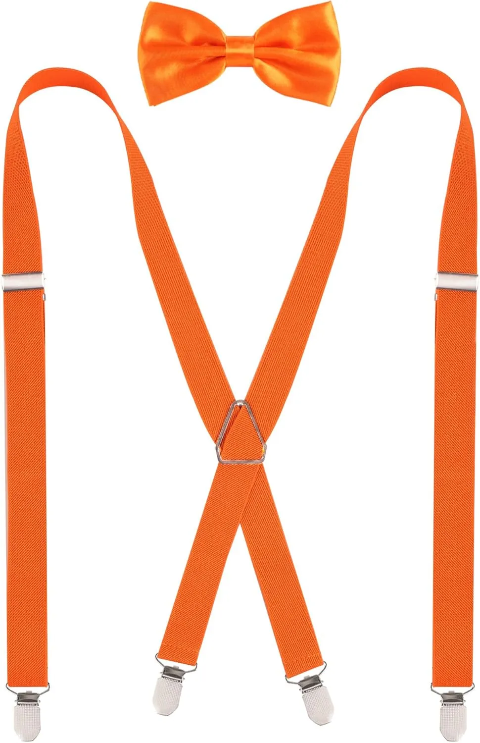 Alizeal Men's 4 Clips X-Back Solid Suspenders Pre Tied Bow Tie Set Elastic Adjustable Braces