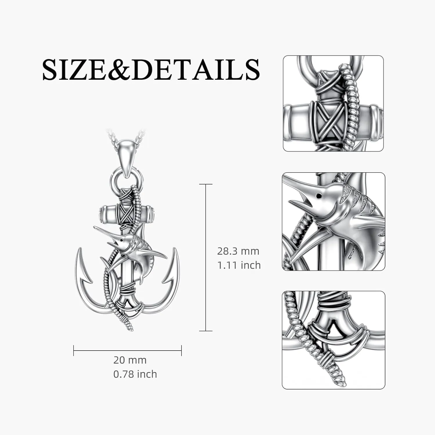 Anchor Necklace for Men Women 925 Sterling Silver Earth/Swordfish/Trident/Compass Pendant Nautical Jewelry for Birthday Christmas