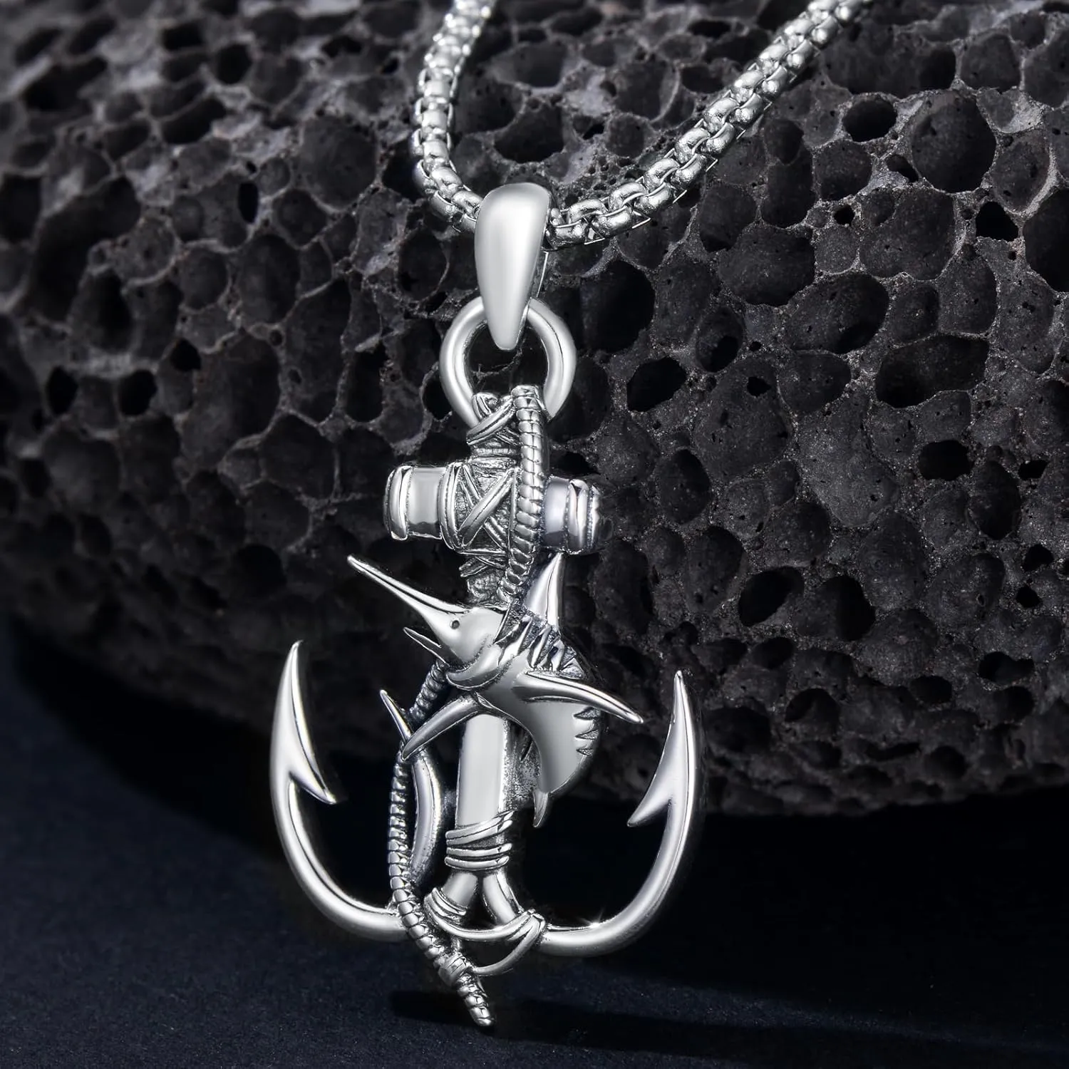 Anchor Necklace for Men Women 925 Sterling Silver Earth/Swordfish/Trident/Compass Pendant Nautical Jewelry for Birthday Christmas