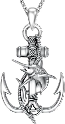 Anchor Necklace for Men Women 925 Sterling Silver Earth/Swordfish/Trident/Compass Pendant Nautical Jewelry for Birthday Christmas