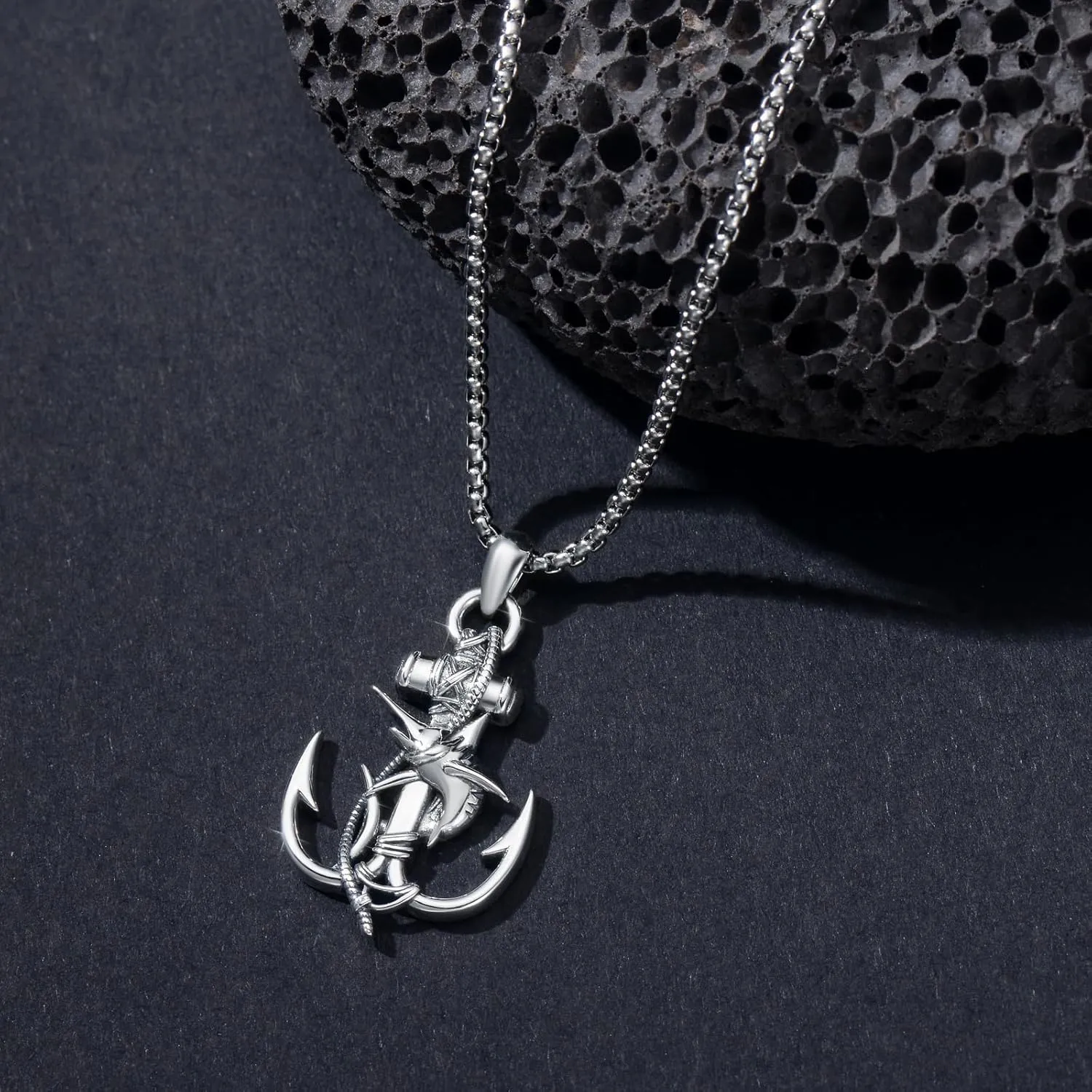Anchor Necklace for Men Women 925 Sterling Silver Earth/Swordfish/Trident/Compass Pendant Nautical Jewelry for Birthday Christmas