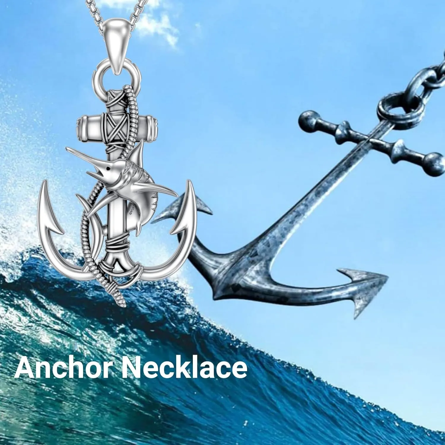 Anchor Necklace for Men Women 925 Sterling Silver Earth/Swordfish/Trident/Compass Pendant Nautical Jewelry for Birthday Christmas