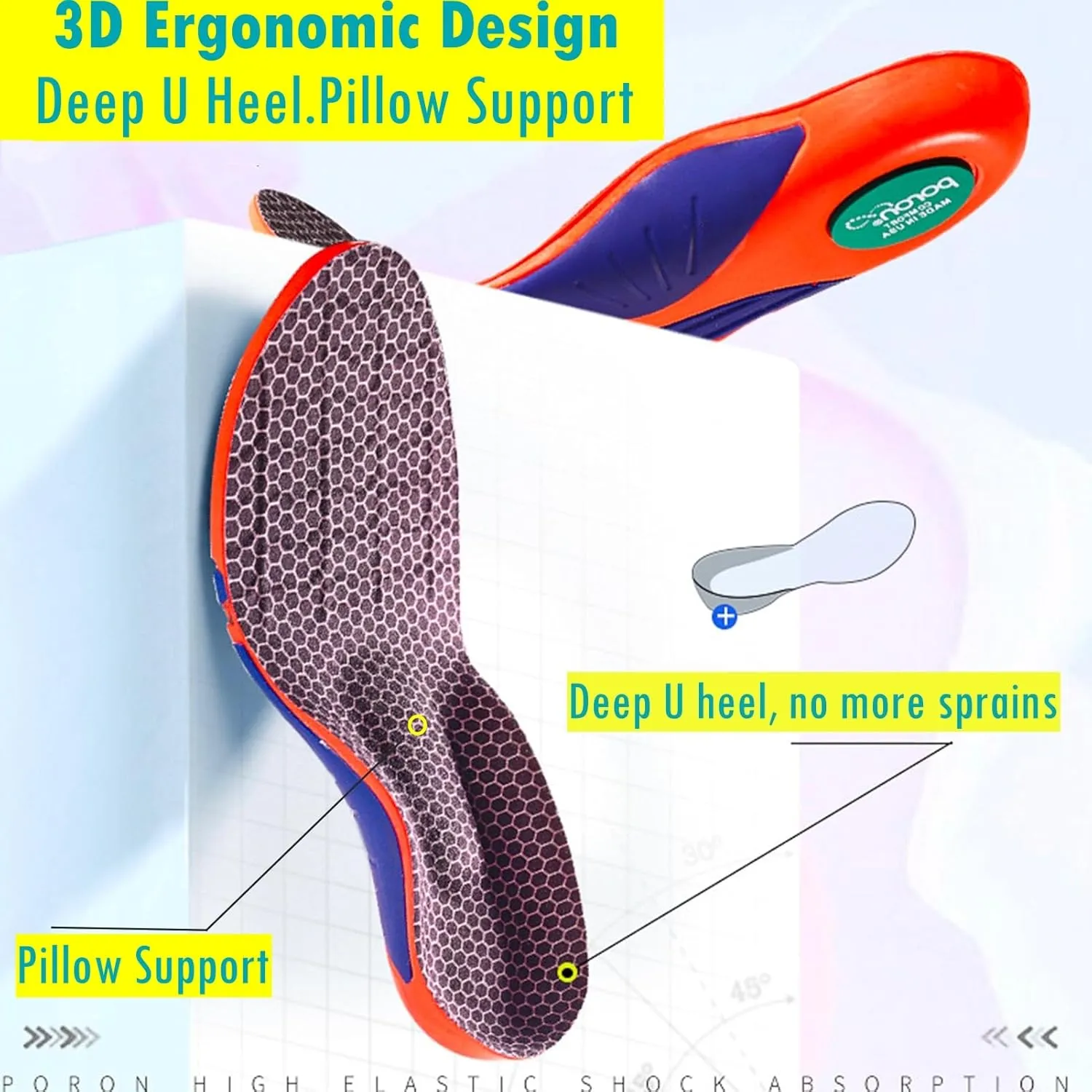 Arch Support Gel Insoles Women Men 7-Times-Shock-Protection 3D-Xpain-Poron Plantar Fasciitis Orthotic Insoles Flat feet Insole Orthopedic Insoles Metatarsalgia Heel Pain Comfort Shoe Inserts