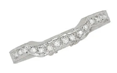 Art Deco Loving Hearts Contoured Vintage Engraved Wheat Diamond Wedding Ring in Platinum
