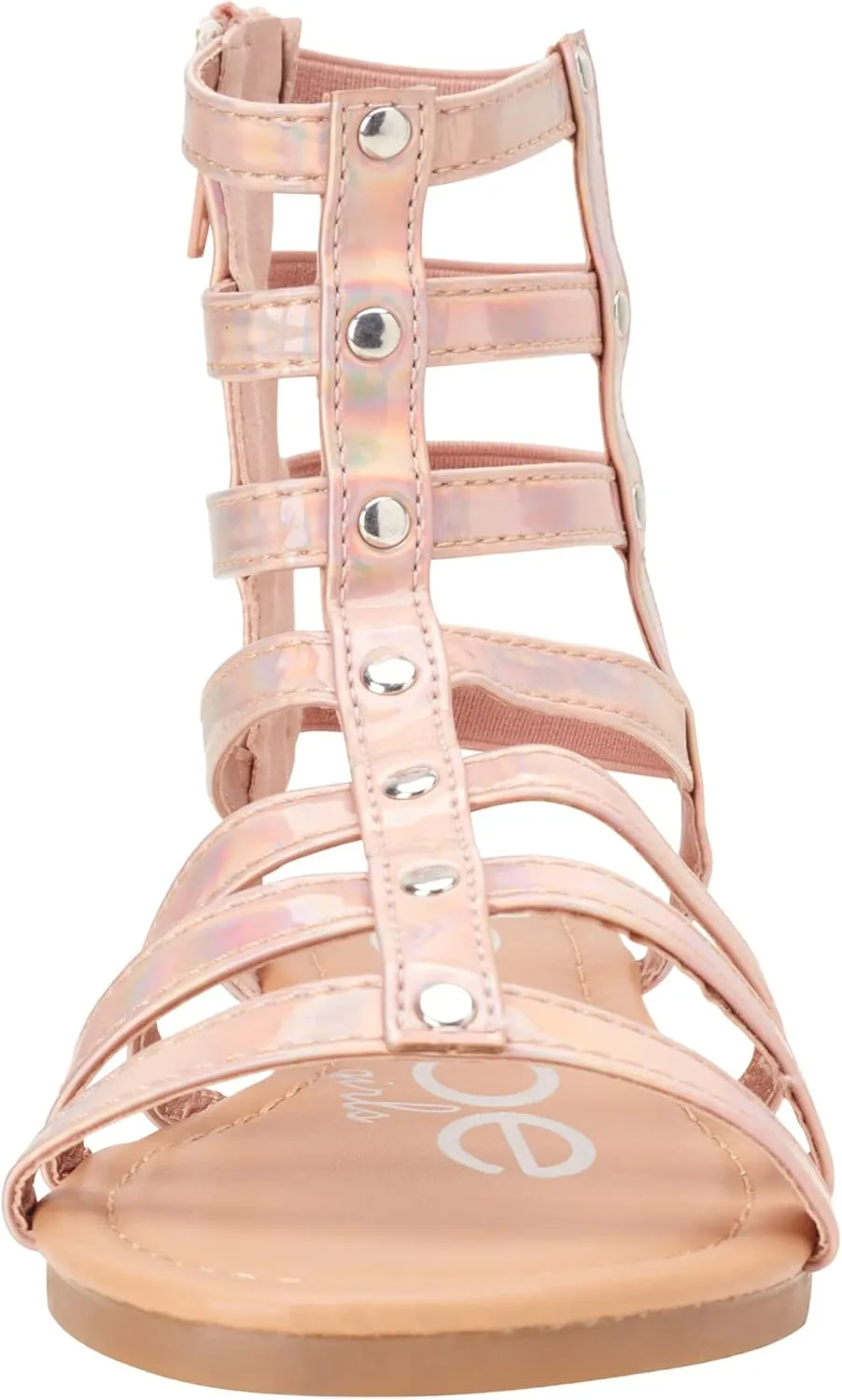 bebe Toddler Girls Sandals - Lightweight Leather Open Toe Summer Dressy Flat Strappy Girls Gladiator Sandals