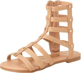 bebe Toddler Girls Sandals - Lightweight Leather Open Toe Summer Dressy Flat Strappy Girls Gladiator Sandals