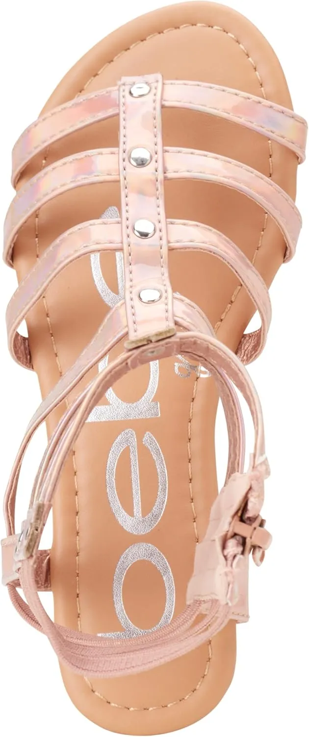 bebe Toddler Girls Sandals - Lightweight Leather Open Toe Summer Dressy Flat Strappy Girls Gladiator Sandals