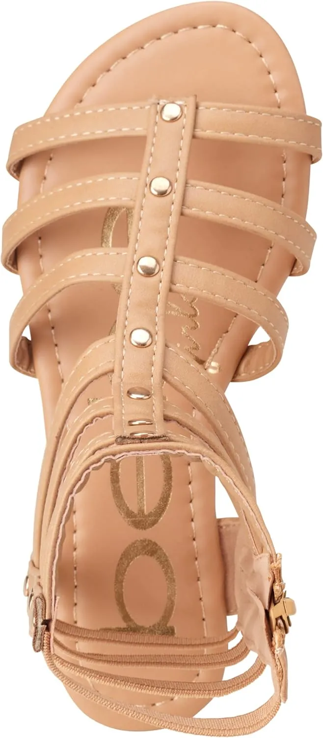 bebe Toddler Girls Sandals - Lightweight Leather Open Toe Summer Dressy Flat Strappy Girls Gladiator Sandals
