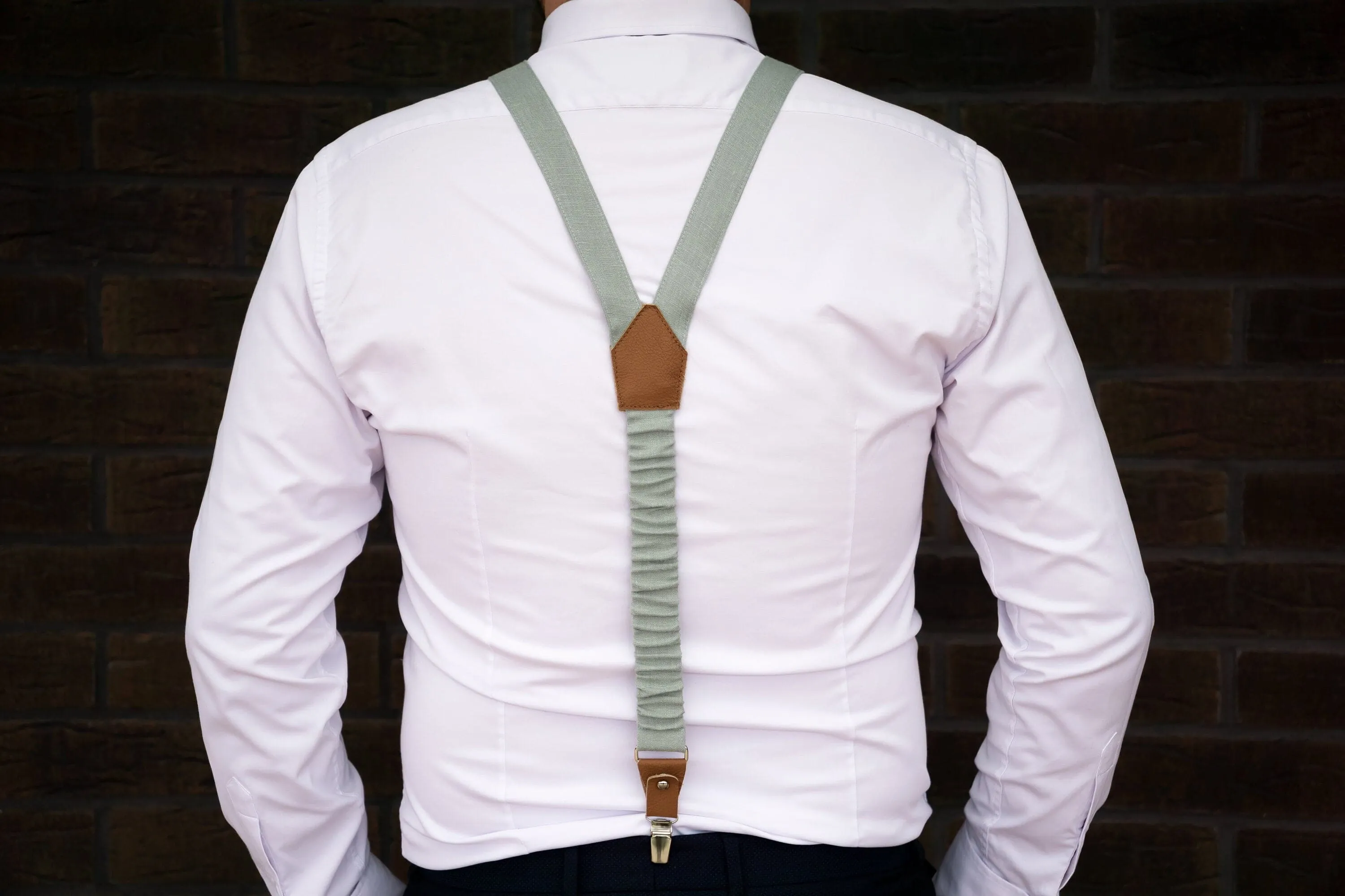 Beige Groomsmen Bow Tie & Optional Pocket Square/Suspender Set - Linen Wedding Accessories - Handcrafted Formal Wear