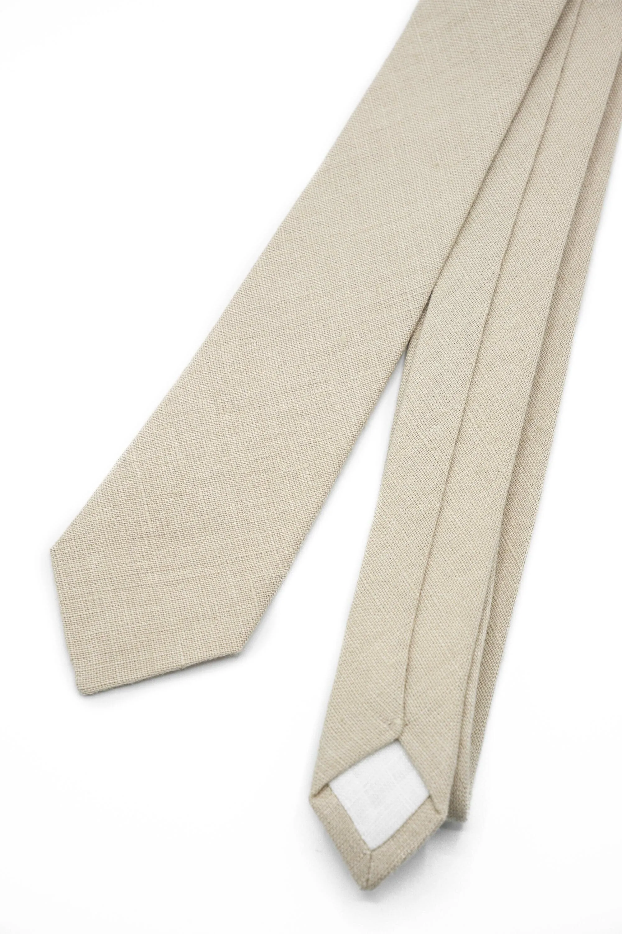 Beige Groomsmen Bow Tie & Optional Pocket Square/Suspender Set - Linen Wedding Accessories - Handcrafted Formal Wear