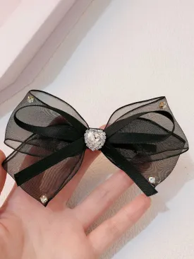 Black Mesh Diamond Bow Hairpin