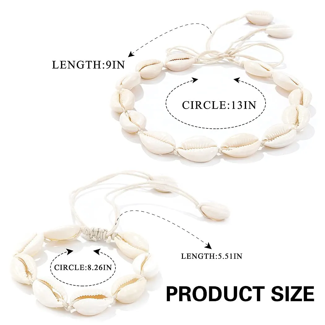 Boho Cowrie Shell Choker Necklace Beach Puka Seashell Necklaces Adjustable Rope Jewelry with Anklets for Women (A Ivory)