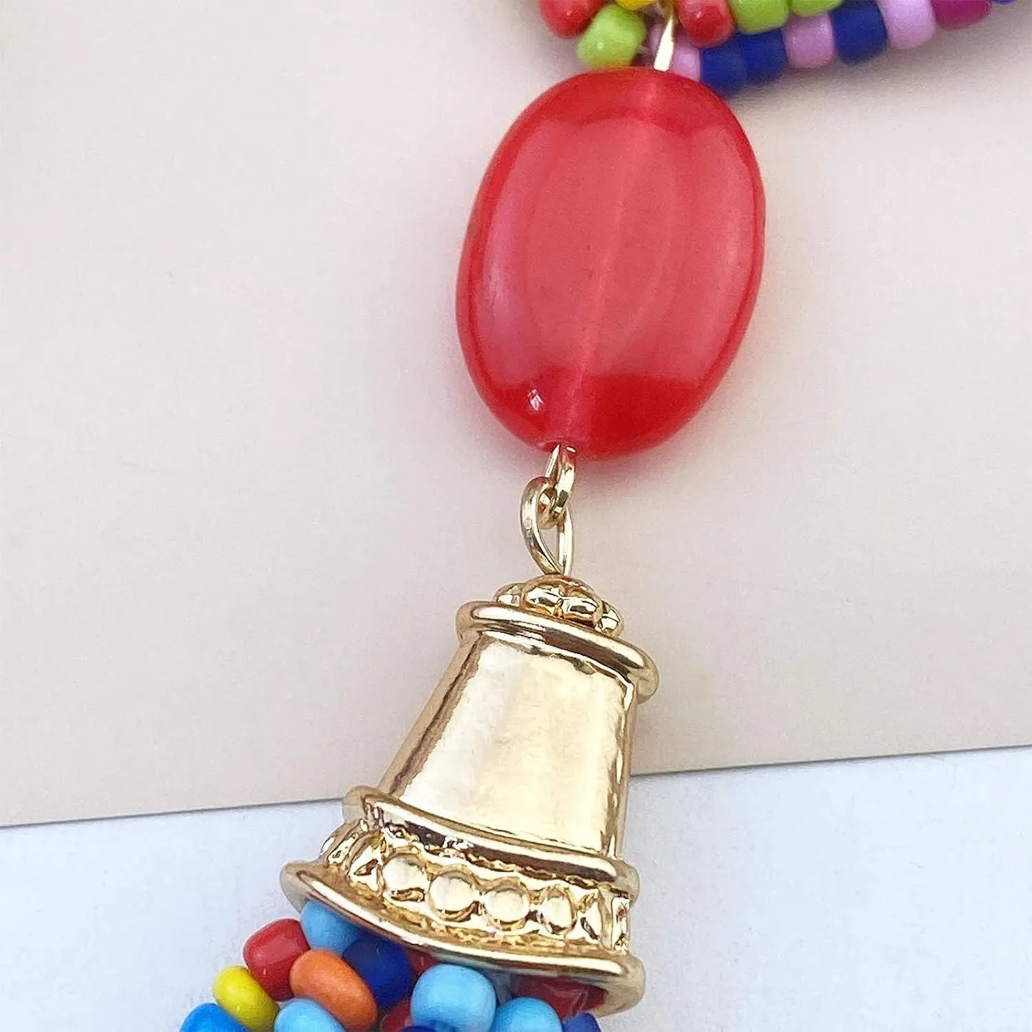 Boho Strand Seed Bead Necklace Earrings Stone Tassel Jewelry Set for Women