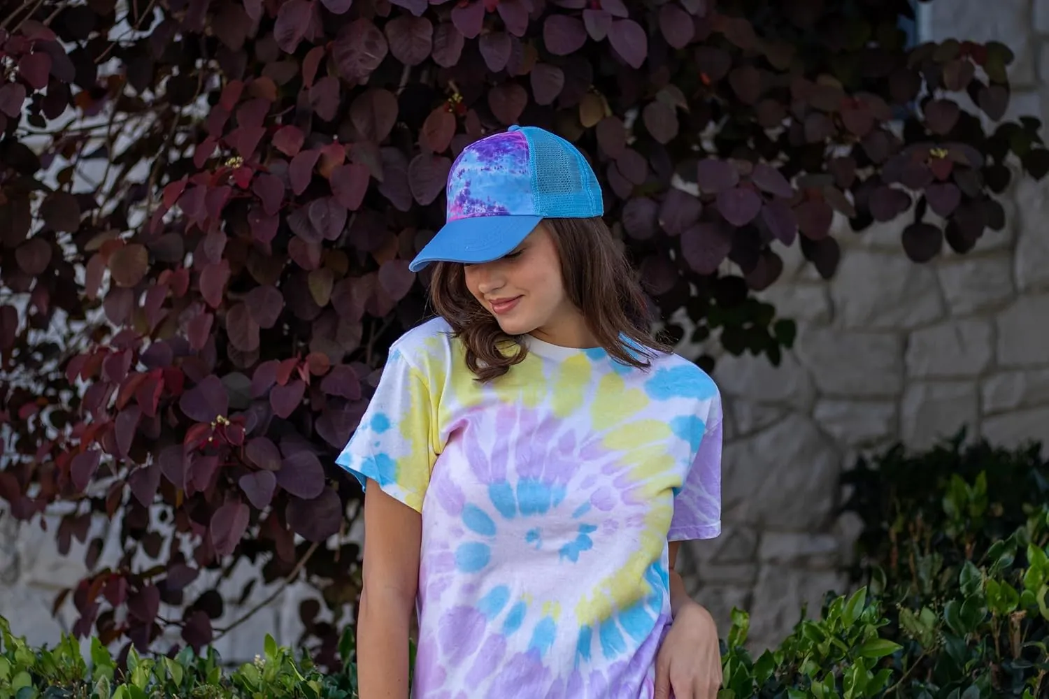 Colortone Adult Tie Dye 5-Panel Trucker Hats - Baseball Caps for Women and Men - Snapback Hat
